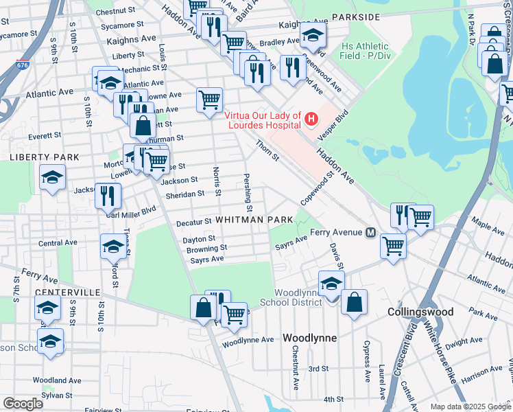 map of restaurants, bars, coffee shops, grocery stores, and more near 1412 Carl Miller Boulevard in Camden