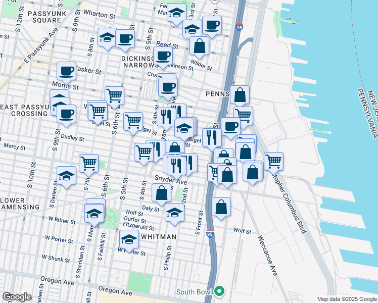 map of restaurants, bars, coffee shops, grocery stores, and more near 1914 South 2nd Street in Philadelphia