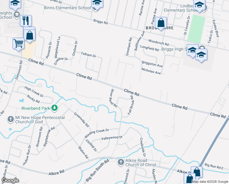 map of restaurants, bars, coffee shops, grocery stores, and more near 1494 River Bend Road in Columbus