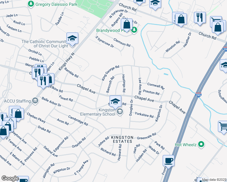 map of restaurants, bars, coffee shops, grocery stores, and more near 514 Salsbury Road in Cherry Hill