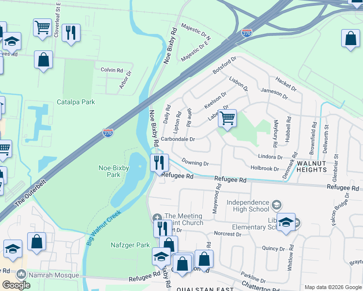 map of restaurants, bars, coffee shops, grocery stores, and more near 4864 Kresge Drive in Columbus