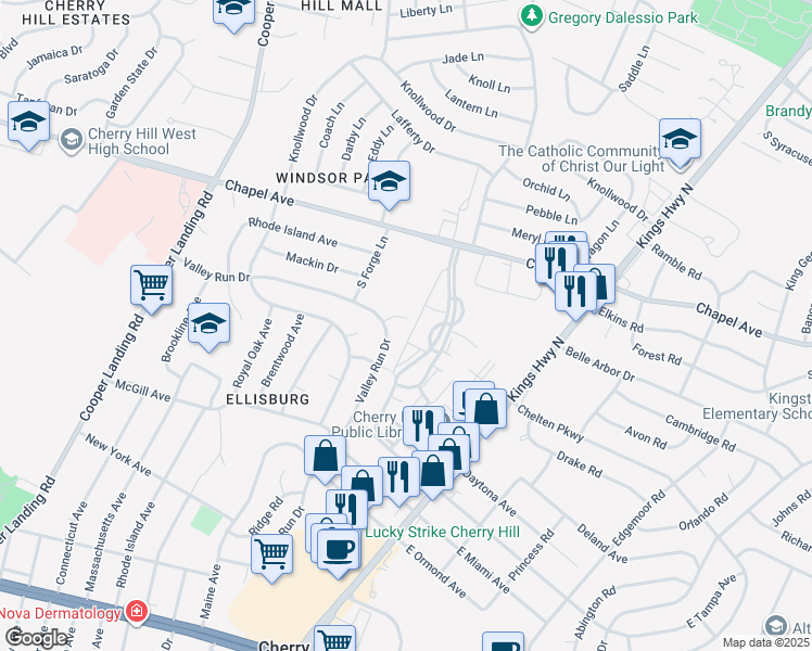map of restaurants, bars, coffee shops, grocery stores, and more near 5 Haverhill Avenue in Cherry Hill