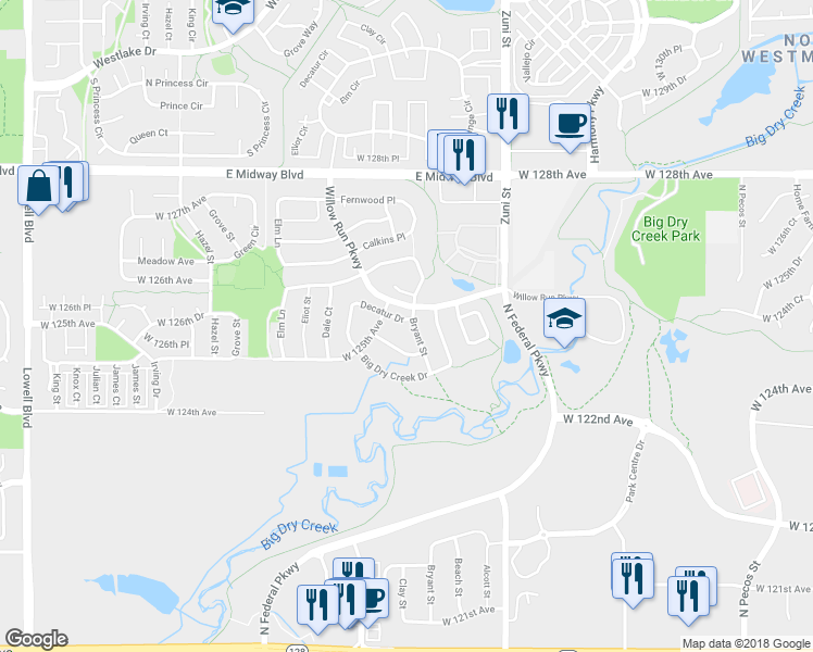 map of restaurants, bars, coffee shops, grocery stores, and more near 12549 Bryant St in Broomfield