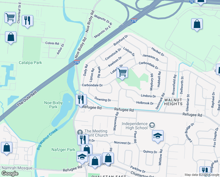 map of restaurants, bars, coffee shops, grocery stores, and more near 2607 Carbondale Place in Columbus