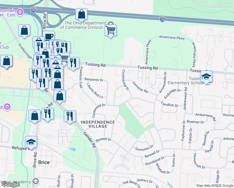 map of restaurants, bars, coffee shops, grocery stores, and more near 2888 Chatsworth Way in Reynoldsburg