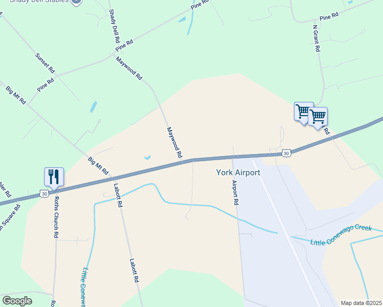 map of restaurants, bars, coffee shops, grocery stores, and more near 6147 Lincoln Highway West in York