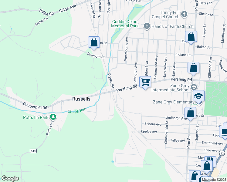 map of restaurants, bars, coffee shops, grocery stores, and more near County Highway 71 in Zanesville