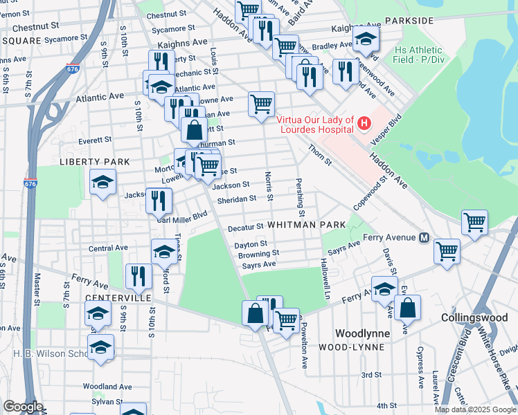 map of restaurants, bars, coffee shops, grocery stores, and more near 1277 Carl Miller Boulevard in Camden