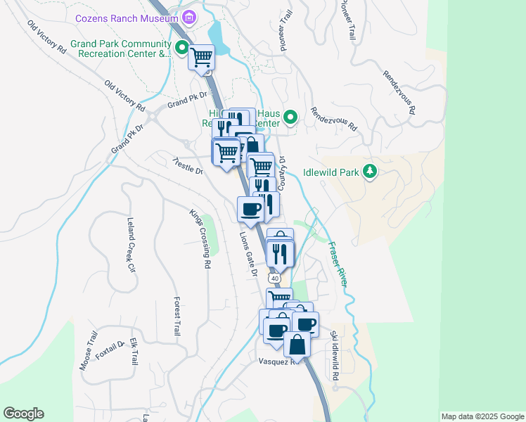 map of restaurants, bars, coffee shops, grocery stores, and more near 78491 U.S. 40 in Winter Park