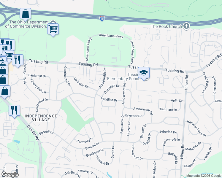 map of restaurants, bars, coffee shops, grocery stores, and more near 6969 Endsleigh Drive in Reynoldsburg