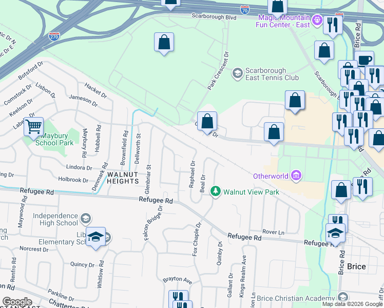 map of restaurants, bars, coffee shops, grocery stores, and more near 2701 Raphael Drive in Columbus