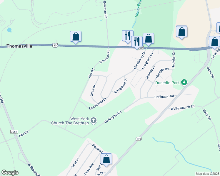 map of restaurants, bars, coffee shops, grocery stores, and more near 390 Lincolnway Drive in York