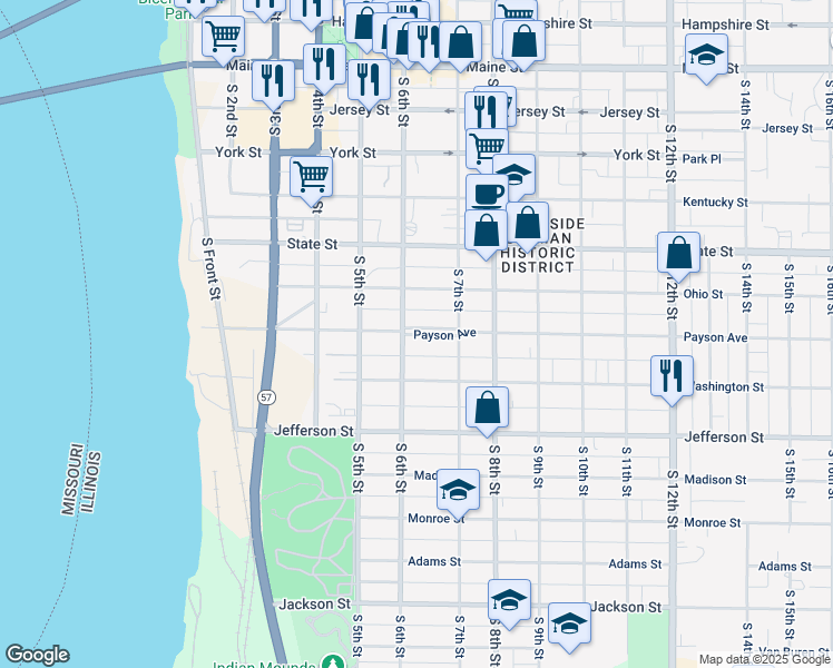 map of restaurants, bars, coffee shops, grocery stores, and more near 515-599 Payson Ave in Quincy