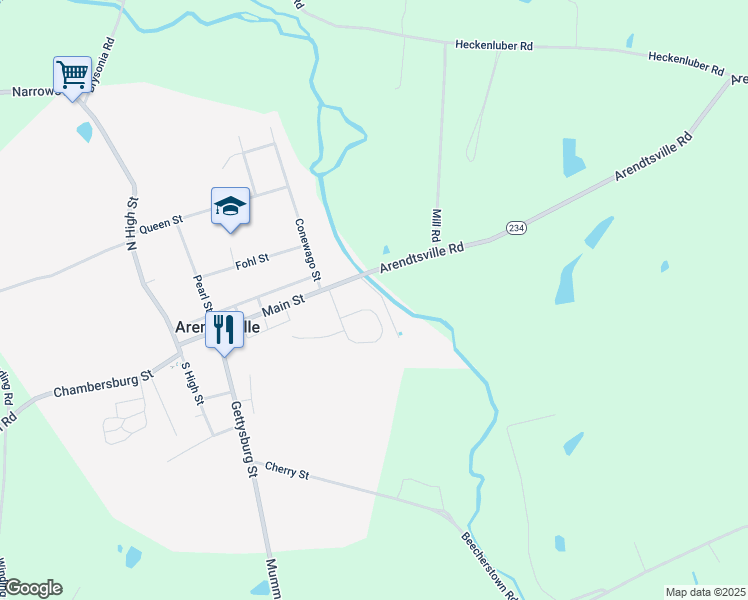 map of restaurants, bars, coffee shops, grocery stores, and more near 35 Glenwood Dr in Biglerville