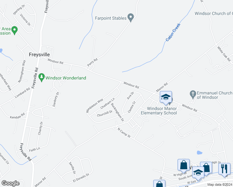 map of restaurants, bars, coffee shops, grocery stores, and more near 25 Chatham Lane in Red Lion