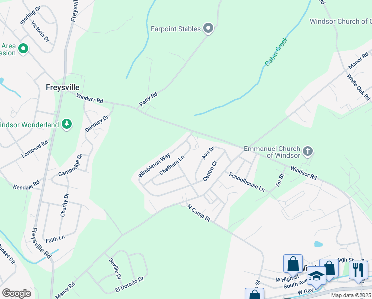 map of restaurants, bars, coffee shops, grocery stores, and more near 25 Chatham Lane in Red Lion