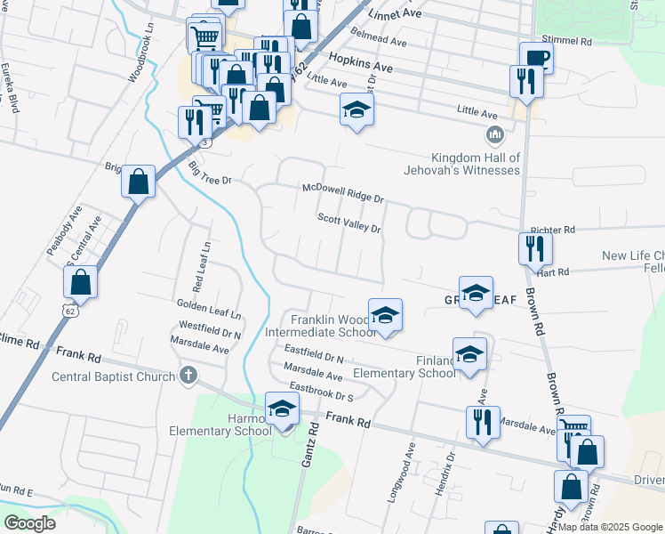map of restaurants, bars, coffee shops, grocery stores, and more near 1477 Pinestone Drive in Columbus