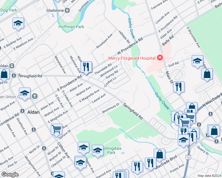 map of restaurants, bars, coffee shops, grocery stores, and more near 906 West Penn Pines Boulevard in Aldan