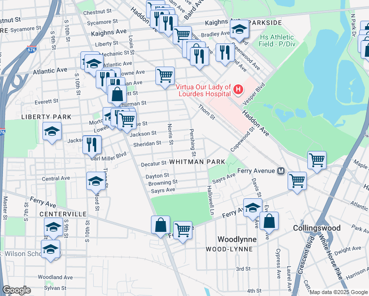 map of restaurants, bars, coffee shops, grocery stores, and more near 1325 Carl Miller Boulevard in Camden