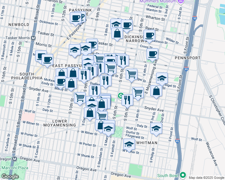 map of restaurants, bars, coffee shops, grocery stores, and more near in Philadelphia