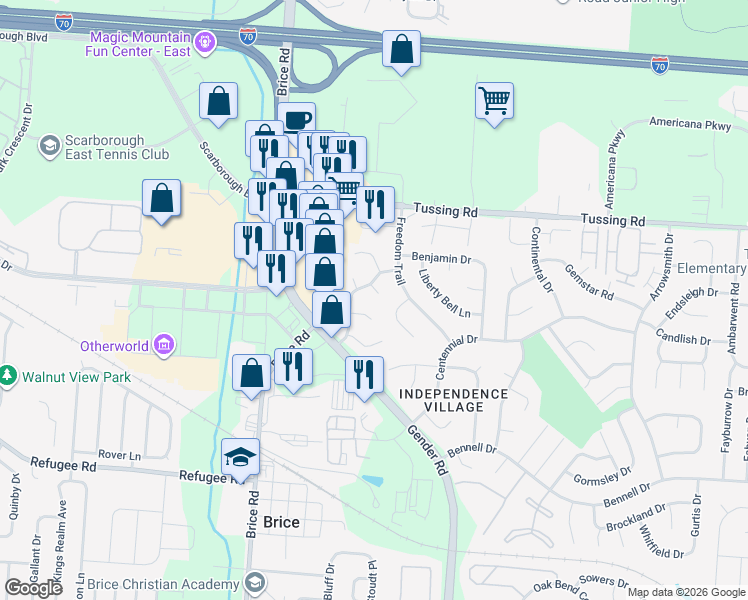 map of restaurants, bars, coffee shops, grocery stores, and more near 2837 Tannery Court in Reynoldsburg