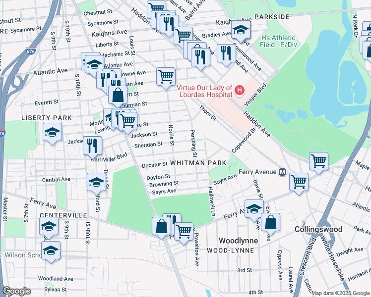 map of restaurants, bars, coffee shops, grocery stores, and more near 1325 Carl Miller Boulevard in Camden