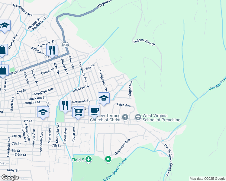 map of restaurants, bars, coffee shops, grocery stores, and more near 162 Harmony Dr in Moundsville