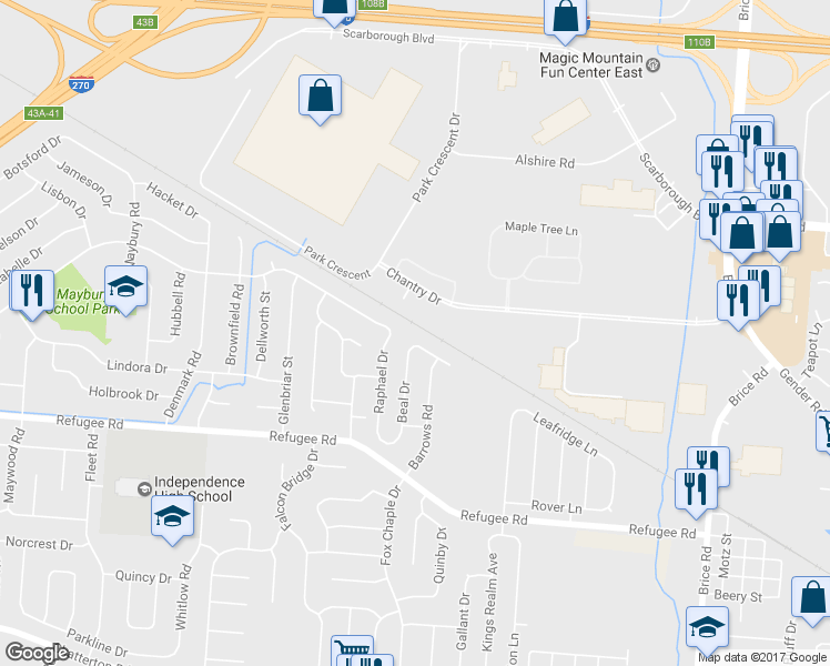 map of restaurants, bars, coffee shops, grocery stores, and more near 5474 Cary Ln in Columbus