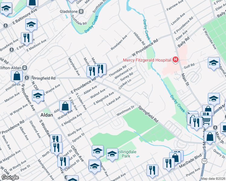map of restaurants, bars, coffee shops, grocery stores, and more near 465 East Magnolia Avenue in Aldan