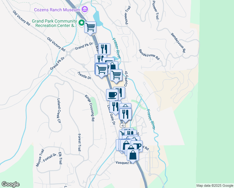 map of restaurants, bars, coffee shops, grocery stores, and more near 78491 U.S. Highway 40 in Winter Park