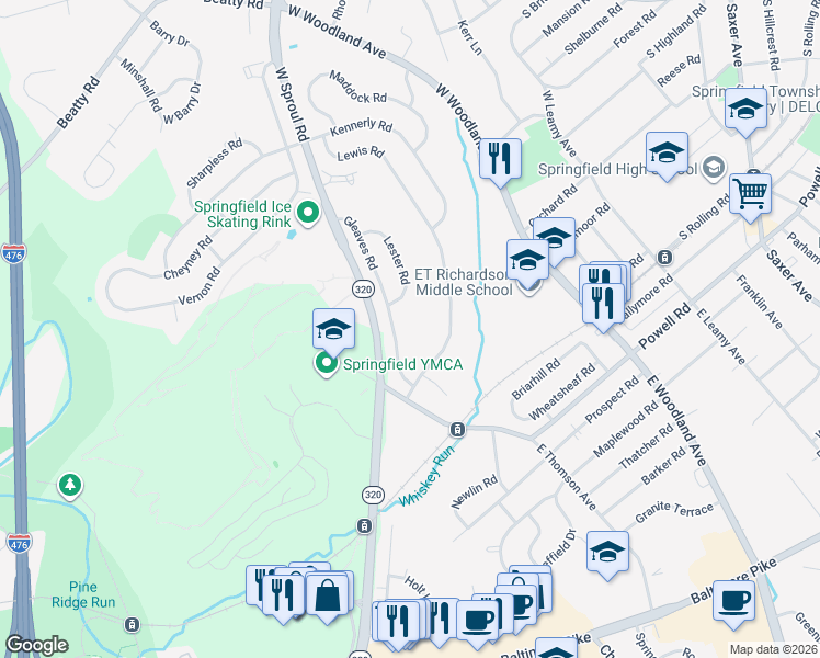 map of restaurants, bars, coffee shops, grocery stores, and more near 230 Lewis Road in Springfield