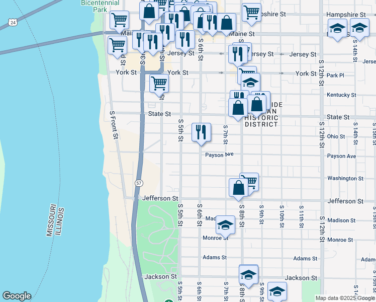 map of restaurants, bars, coffee shops, grocery stores, and more near 515 Payson Avenue in Quincy