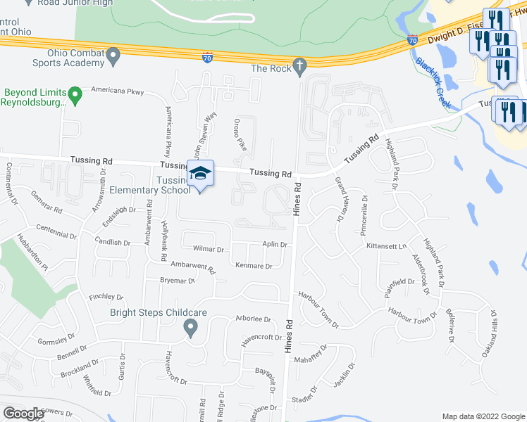 map of restaurants, bars, coffee shops, grocery stores, and more near 2867 Kengary Way in Reynoldsburg