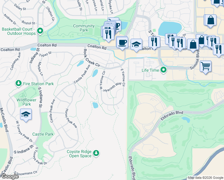 map of restaurants, bars, coffee shops, grocery stores, and more near 1564 Aster Court in Superior