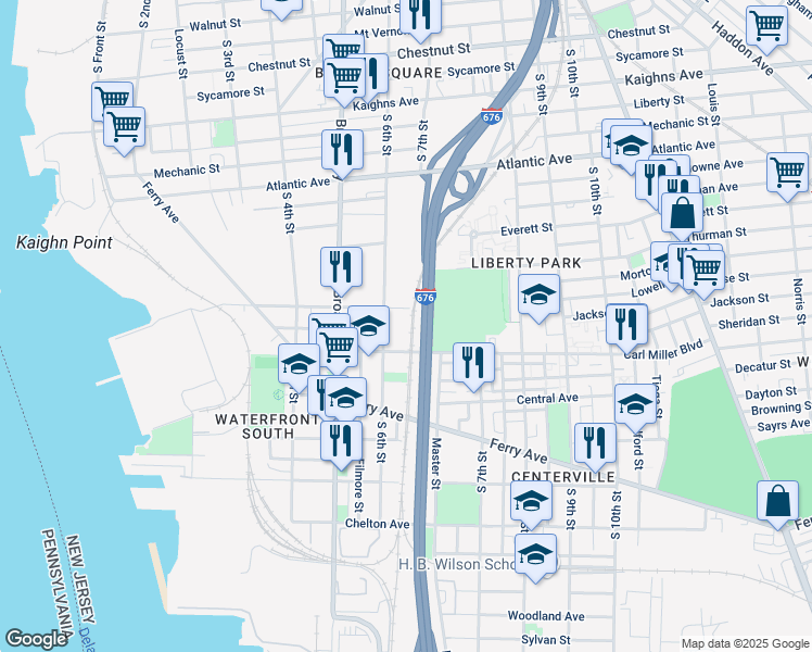 map of restaurants, bars, coffee shops, grocery stores, and more near 619 Carl Miller Boulevard in Camden