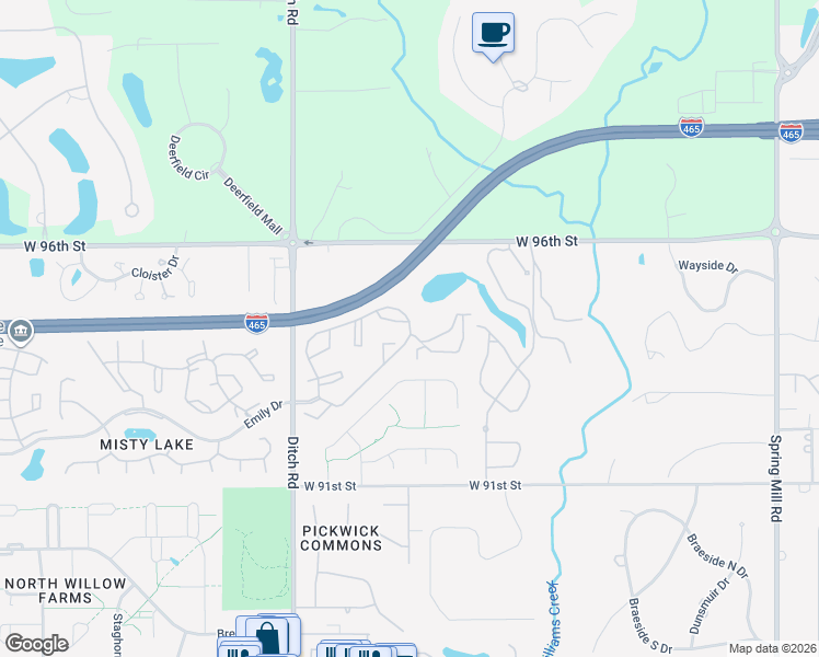 map of restaurants, bars, coffee shops, grocery stores, and more near 1133 Racquet Club North Drive in Indianapolis