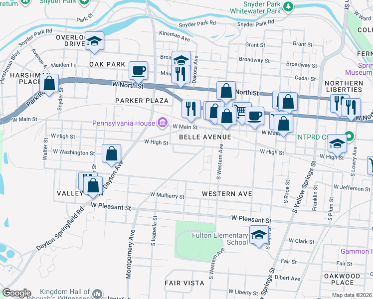 map of restaurants, bars, coffee shops, grocery stores, and more near 145 Montgomery Avenue in Springfield