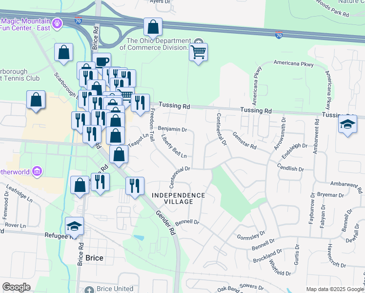 map of restaurants, bars, coffee shops, grocery stores, and more near 2879 Liberty Bell Lane in Reynoldsburg