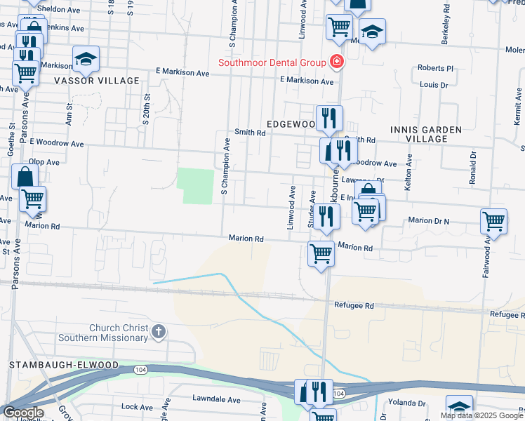 map of restaurants, bars, coffee shops, grocery stores, and more near 959 Reeb Avenue in Columbus