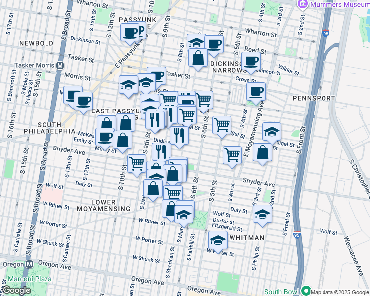 map of restaurants, bars, coffee shops, grocery stores, and more near in Philadelphia