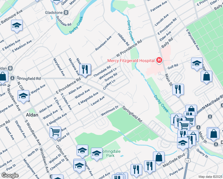 map of restaurants, bars, coffee shops, grocery stores, and more near 907 West Penn Pines Boulevard in Aldan