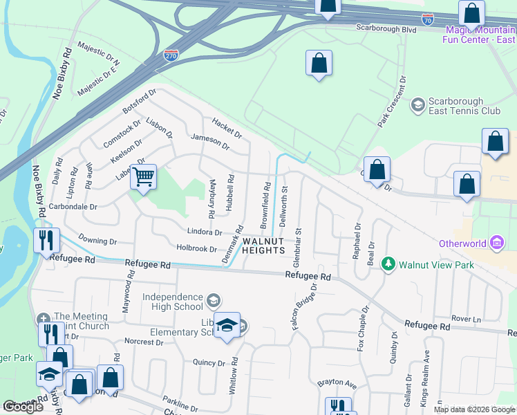map of restaurants, bars, coffee shops, grocery stores, and more near 2667 Brownfield Road in Columbus