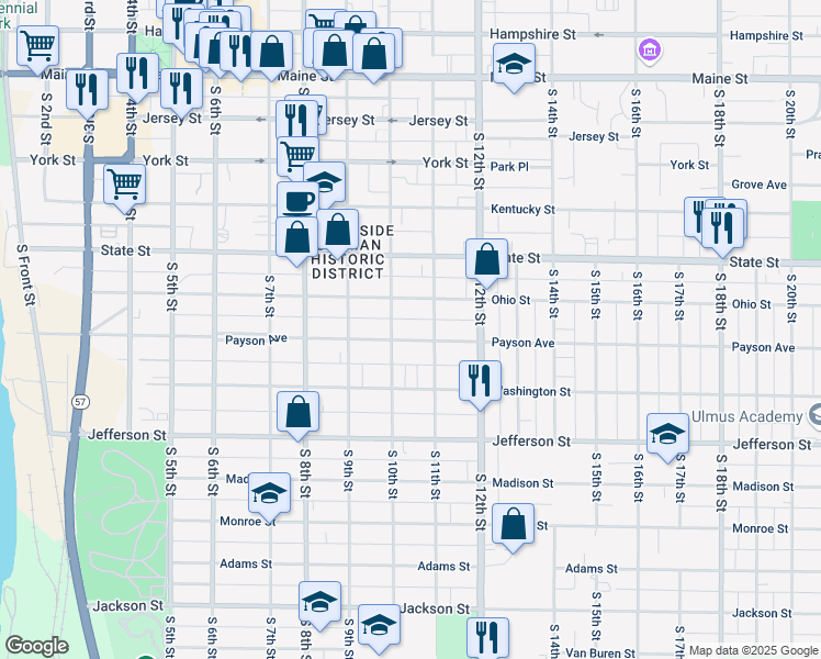 map of restaurants, bars, coffee shops, grocery stores, and more near 1005-1009 Payson Avenue in Quincy