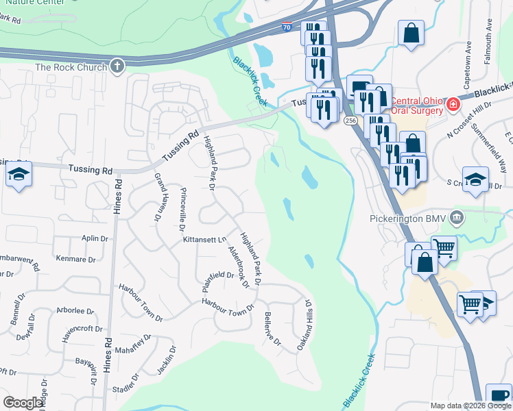 map of restaurants, bars, coffee shops, grocery stores, and more near 7712 Stow Acres Place in Pickerington
