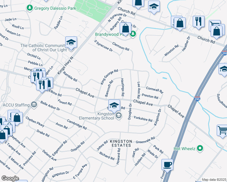 map of restaurants, bars, coffee shops, grocery stores, and more near 510 Salsbury Road in Cherry Hill