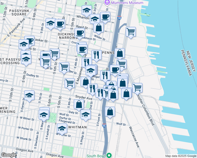 map of restaurants, bars, coffee shops, grocery stores, and more near 137 Mifflin Street in Philadelphia