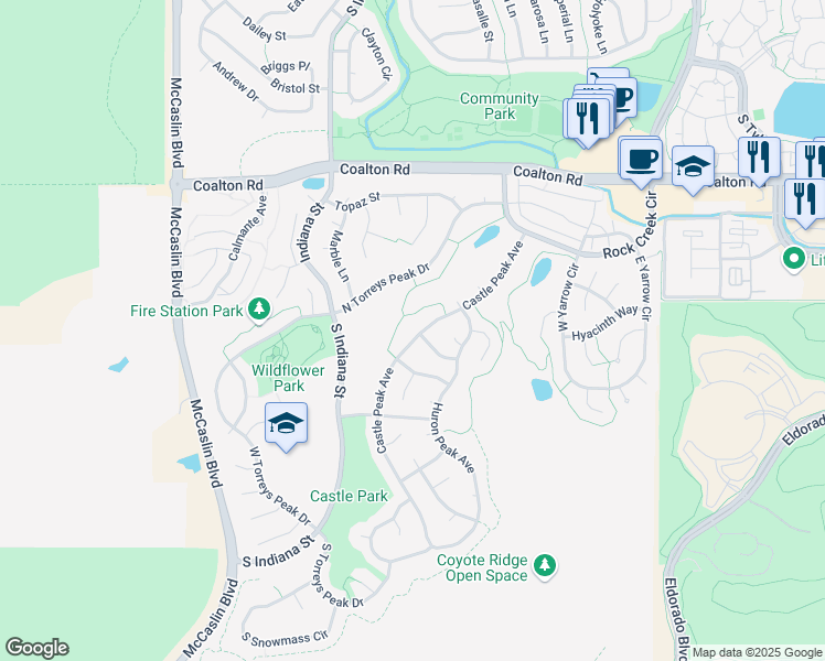 map of restaurants, bars, coffee shops, grocery stores, and more near 3123 Castle Peak Avenue in Superior
