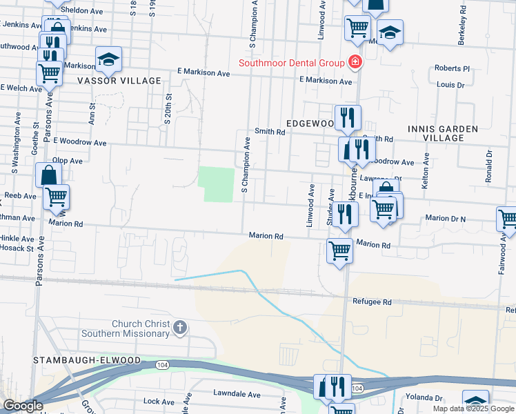 map of restaurants, bars, coffee shops, grocery stores, and more near 905 Reeb Avenue in Columbus