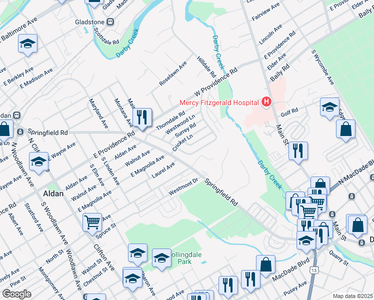 map of restaurants, bars, coffee shops, grocery stores, and more near 907 West Penn Pines Boulevard in Aldan