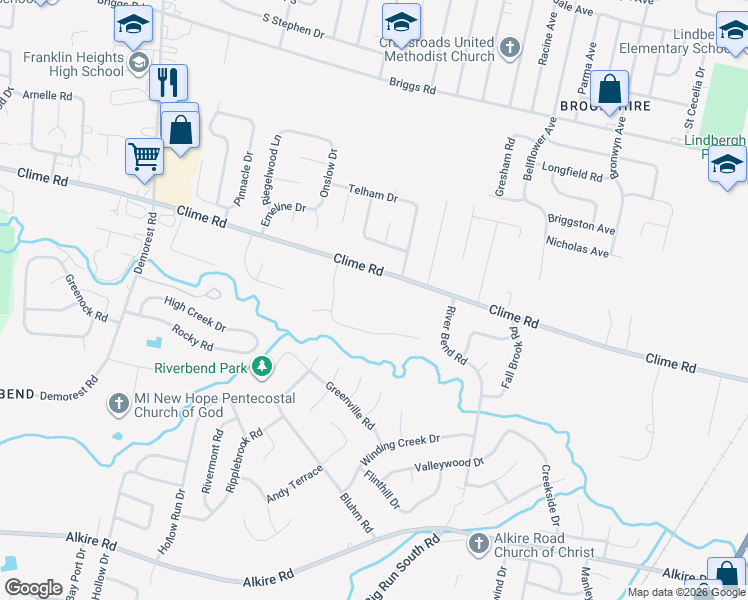 map of restaurants, bars, coffee shops, grocery stores, and more near 3209 Clime Road in Columbus
